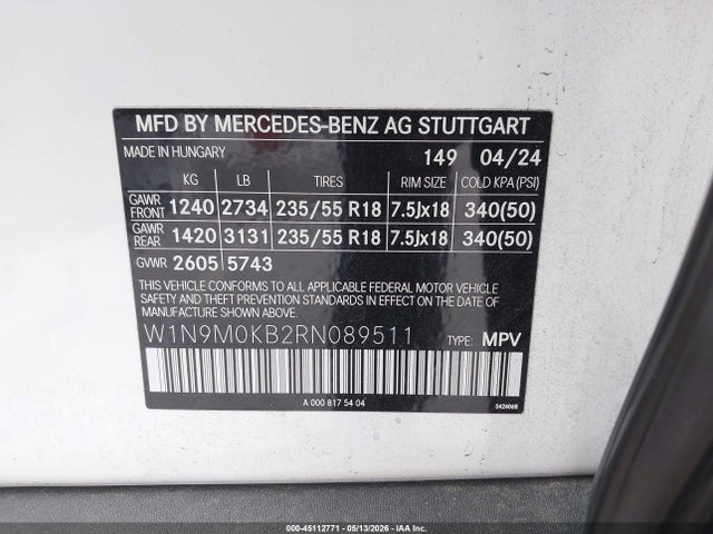 W1N9M0KB2RN089511 Mercedes-Benz Eqb 300 Suv 4matic