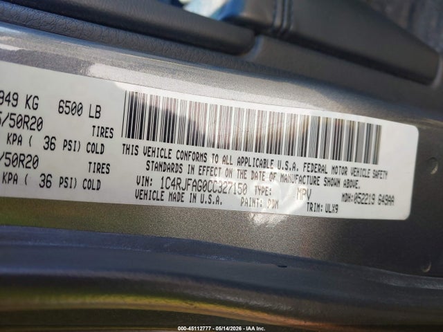 Продаж на аукціоні авто 2012 Jeep Grand Cherokee Laredo, vin: 1C4RJFAG0CC327150, номер лоту: 45112777