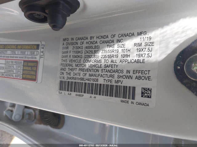2HKRW1H98LH401608 Honda Cr-v 2wd Touring