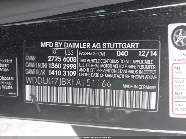 Продаж на аукціоні авто 2015 Mercedes-benz S 63 Amg 4matic, vin: WDDUG7JBXFA151166, номер лоту: 45112790