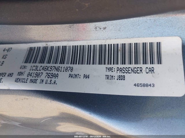 45112791 :رقم المزاد ، 1C3LC46K97N611070 vin ، 2007 Chrysler Sebring مزاد بيع