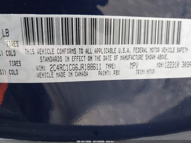 Aukcja sprzedaży 2018 Chrysler Pacifica Lx, vin: 2C4RC1CG6JR188611, numer aukcji: 45112808