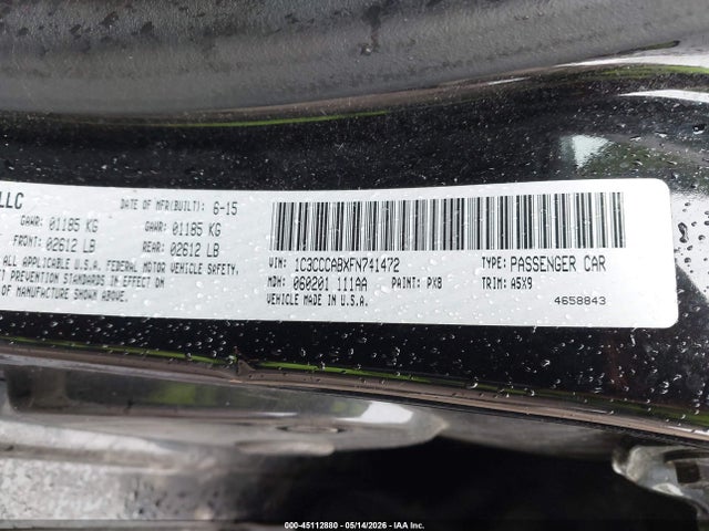 Aukcja sprzedaży 2015 Chrysler 200 Limited, vin: 1C3CCCABXFN741472, numer aukcji: 45112880