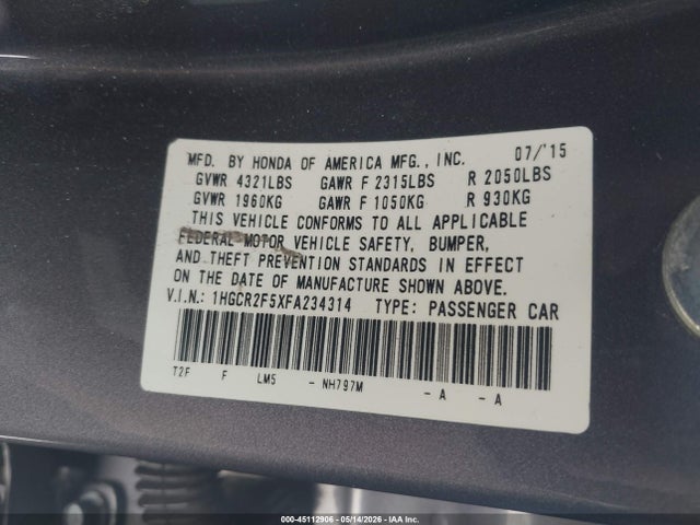 1HGCR2F5XFA234314 Honda Accord Sport