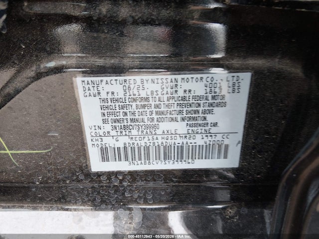 3N1AB8CV7SY399960 Nissan SENTRA SV