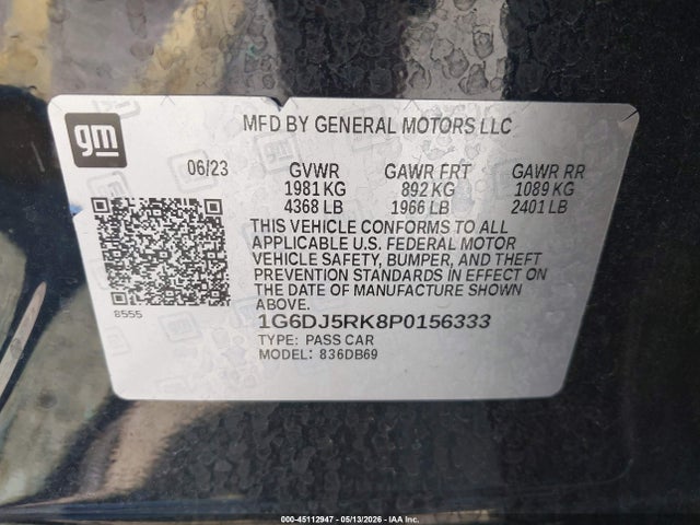 2023 Cadillac Ct4 Luxury მანქანა იყიდება აუქციონზე, vin: 1G6DJ5RK8P0156333, აუქციონის ნომერი: 45112947