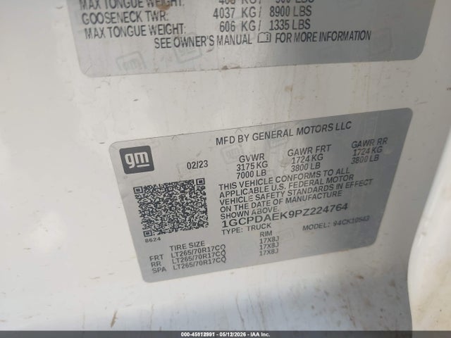 Продажа на аукционе авто 2023 Chevrolet Silverado 1500 4wd  Short Bed Wt, vin: 1GCPDAEK9PZ224764, номер лота: 45112991