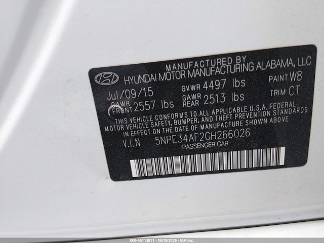 Продажа на аукционе авто 2016 Hyundai Sonata Sport, vin: 5NPE34AF2GH266026, номер лота: 45113011