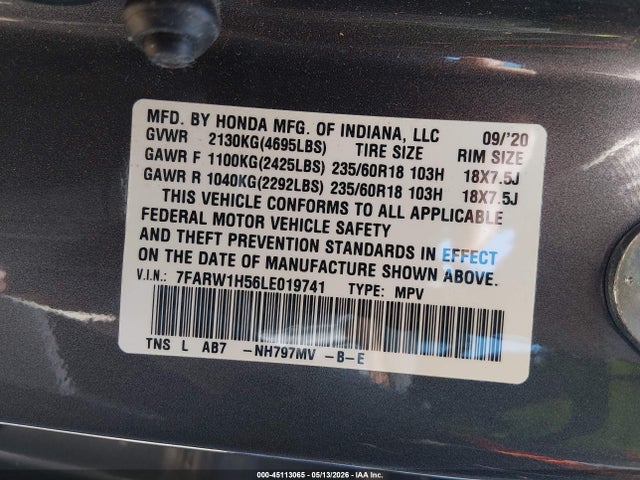 Aukcja sprzedaży 2020 Honda Cr-v 2wd Ex, vin: 7FARW1H56LE019741, numer aukcji: 45113065