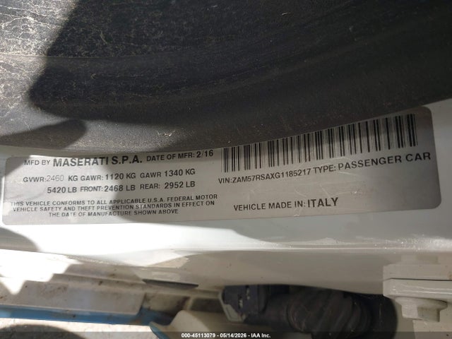 Aukcja sprzedaży 2016 Maserati Ghibli S, vin: ZAM57RSAXG1185217, numer aukcji: 45113079