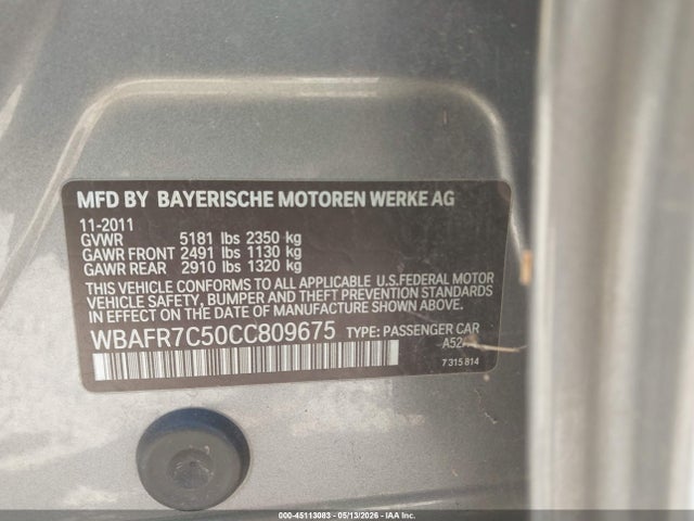 Продажа на аукционе авто 2012 Bmw 535i, vin: WBAFR7C50CC809675, номер лота: 45113083
