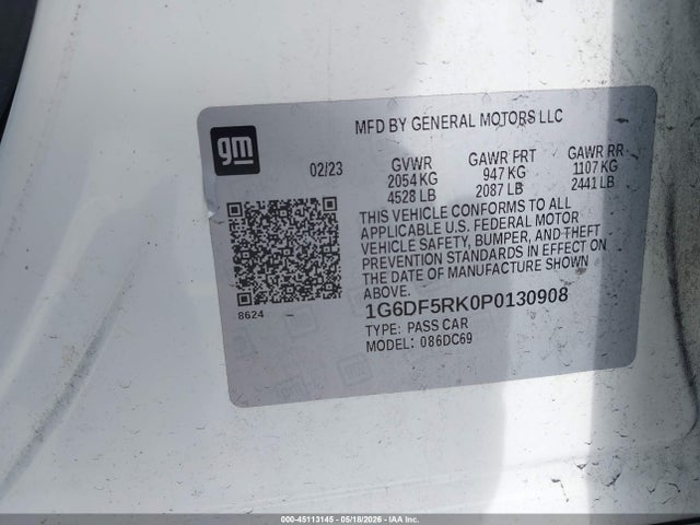 45113145 :رقم المزاد ، 1G6DF5RK0P0130908 vin ، 2023 Cadillac Ct4 Premium Luxury مزاد بيع