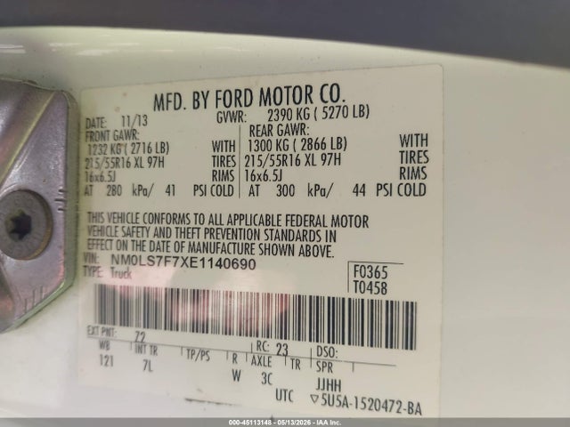 2014 Ford Transit Connect Xlt მანქანა იყიდება აუქციონზე, vin: NM0LS7F7XE1140690, აუქციონის ნომერი: 45113148