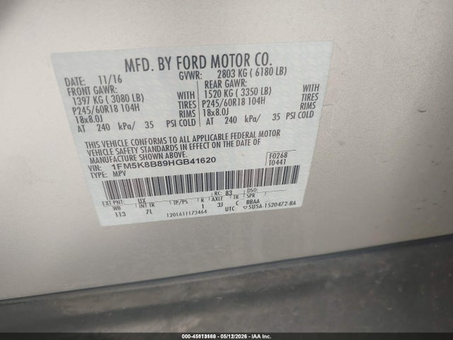 Продаж на аукціоні авто 2017 Ford Explorer, vin: 1FM5K8B89HGB41620, номер лоту: 45113168