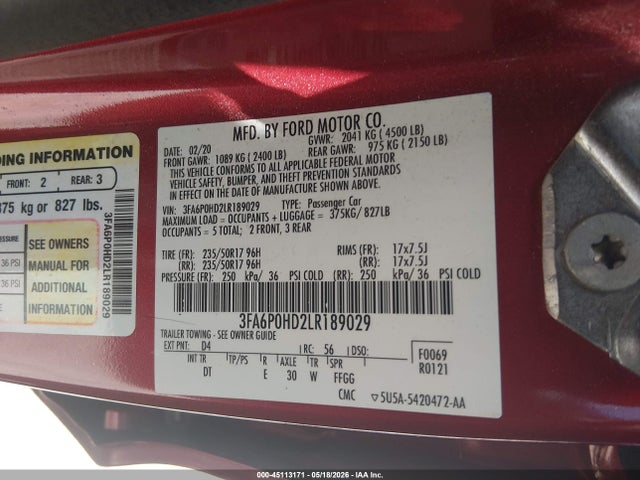 3FA6P0HD2LR189029 Ford FUSION SE
