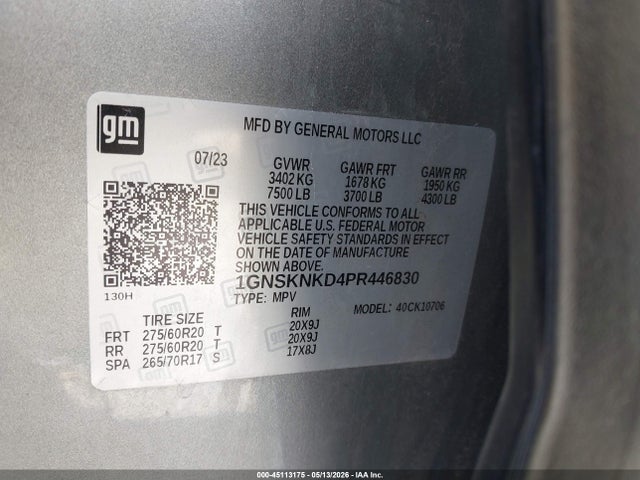 45113175 :رقم المزاد ، 1GNSKNKD4PR446830 vin ، 2023 Chevrolet Tahoe 4wd Lt مزاد بيع