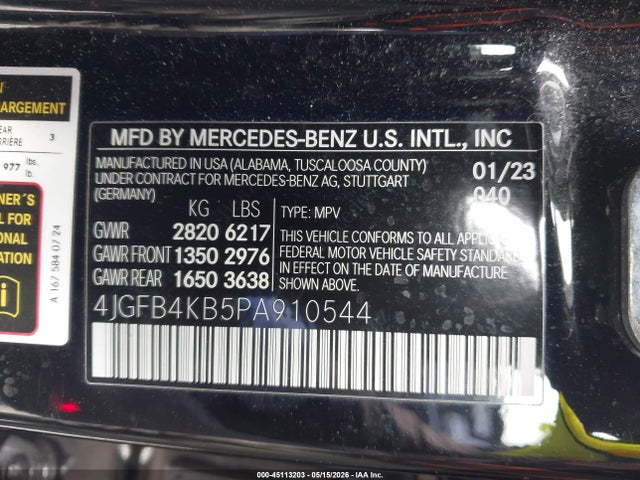 Aukcja sprzedaży 2023 Mercedes-benz Gle 350 4matic, vin: 4JGFB4KB5PA910544, numer aukcji: 45113203