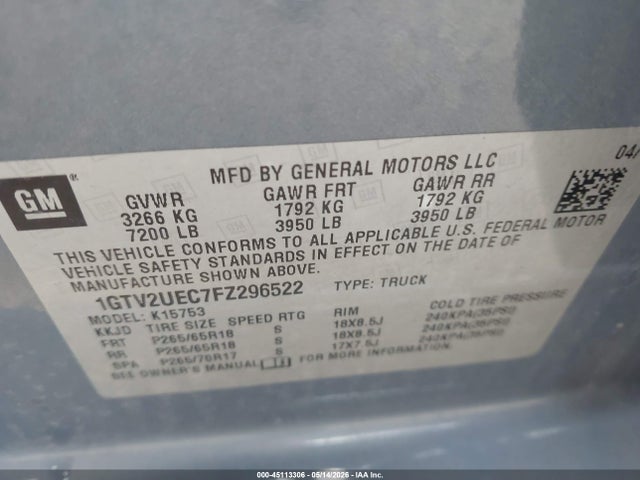 GMC Sierra 1500 Sle 2015 1GTV2UEC7FZ296522 Image 9