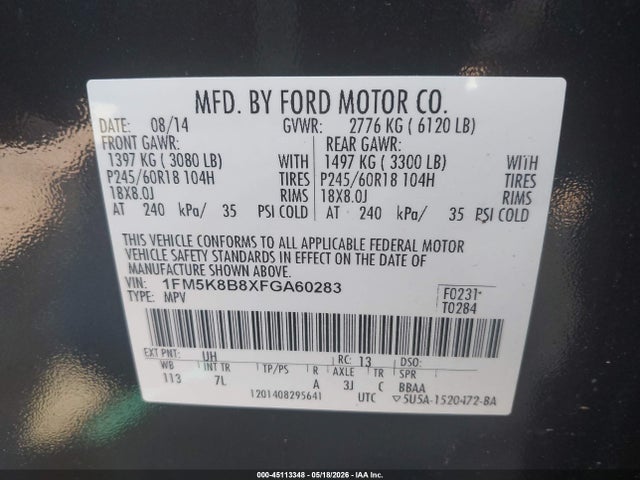 Aukcja sprzedaży 2015 Ford Explorer, vin: 1FM5K8B8XFGA60283, numer aukcji: 45113348