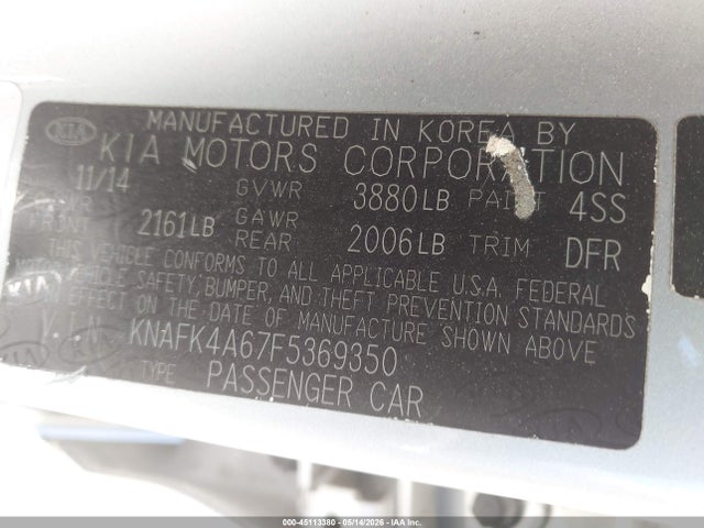 Продаж на аукціоні авто 2015 Kia Forte Lx, vin: KNAFK4A67F5369350, номер лоту: 45113380