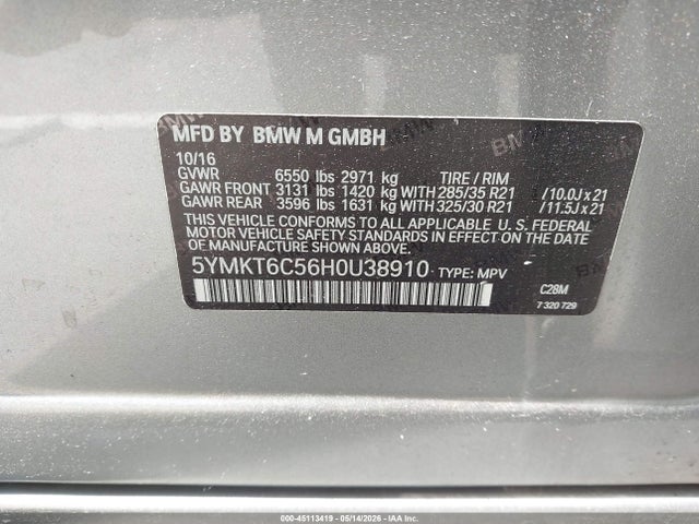 Aukcja sprzedaży 2017 Bmw X5 M, vin: 5YMKT6C56H0U38910, numer aukcji: 45113419