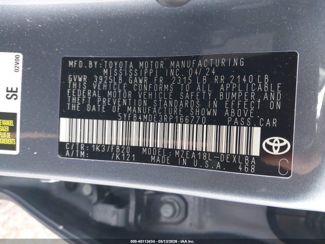 5YFB4MDE3RP166770 Toyota COROLLA LE