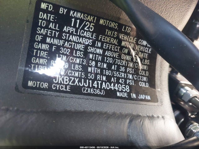 Kawasaki Zx6r 2026 JKB2XJJ14TA044958 Image 10