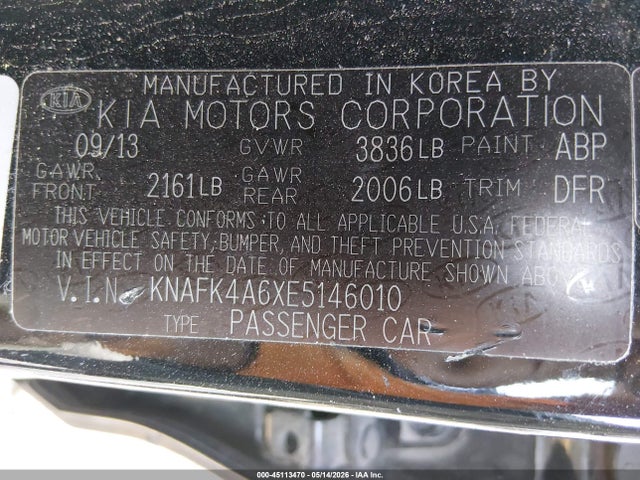 2014 Kia Forte Lx მანქანა იყიდება აუქციონზე, vin: KNAFK4A6XE5146010, აუქციონის ნომერი: 45113470