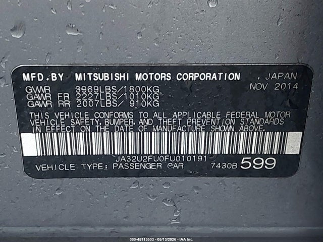 Продажа на аукционе авто 2015 Mitsubishi Lancer Es, vin: JA32U2FU0FU010191, номер лота: 45113503