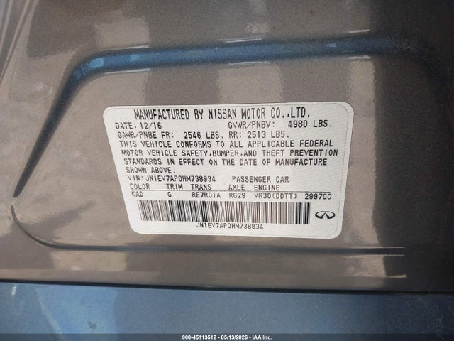 Auction sale of the 2017 Infiniti Q50 3.0t Premium, vin: JN1EV7AP0HM738934, lot number: 45113512