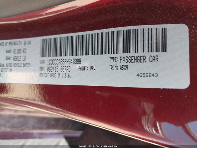 Aukcja sprzedaży 2015 Chrysler 200 Limited, vin: 1C3CCCAB6FN543388, numer aukcji: 45113525