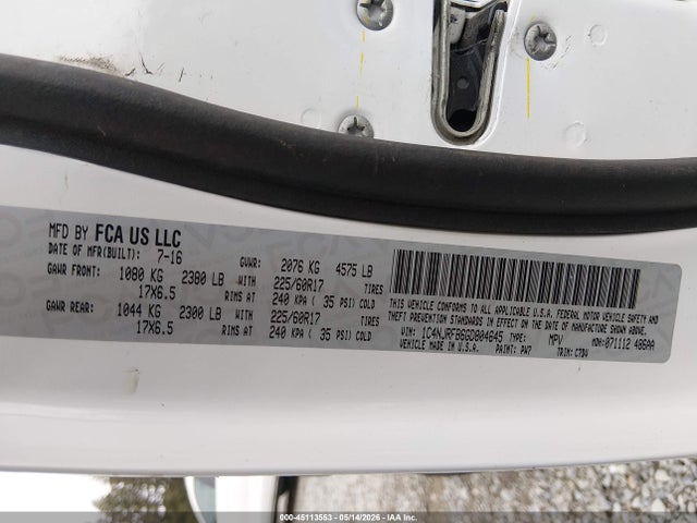2016 Jeep Patriot Latitude მანქანა იყიდება აუქციონზე, vin: 1C4NJRFB6GD804645, აუქციონის ნომერი: 45113553