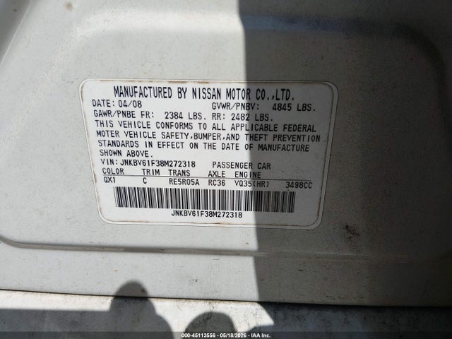 Продажа на аукционе авто 2008 Infiniti G35x, vin: JNKBV61F38M272318, номер лота: 45113556
