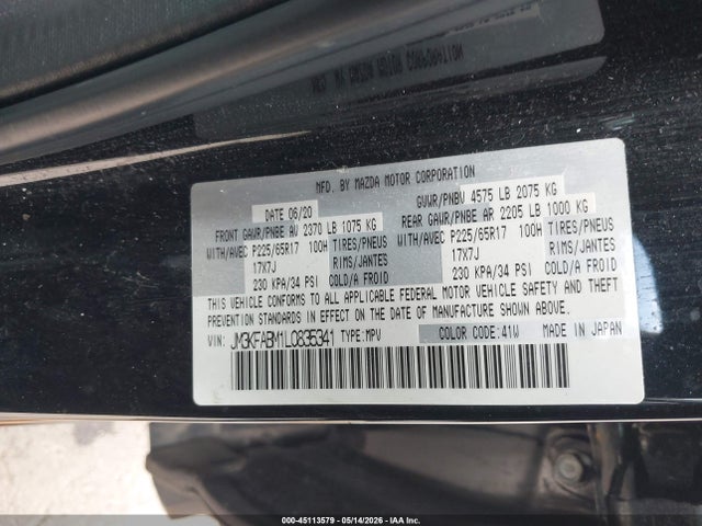 45113579 :رقم المزاد ، JM3KFABM1L0835341 vin ، 2020 Mazda Cx-5 Sport مزاد بيع