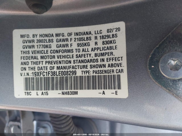 Honda CIVIC EX 2020 19XFC1F38LE008299 Image 9