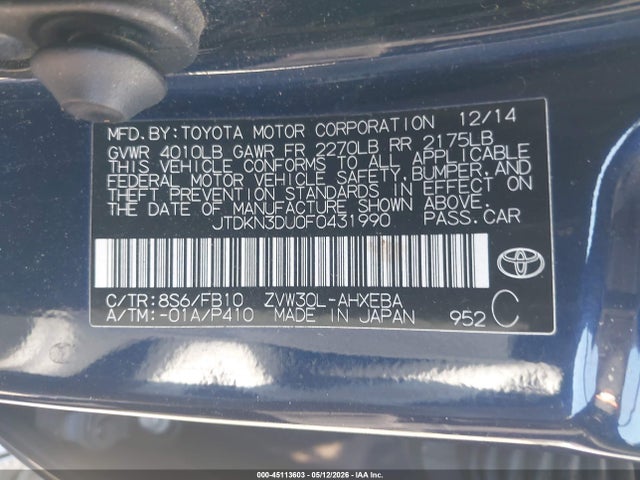 Toyota Prius Two 2015 JTDKN3DU0F0431990 Image 9