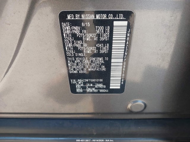 Aukcja sprzedaży 2016 Infiniti Qx80, vin: JN8AZ2NF7G9610166, numer aukcji: 45113617