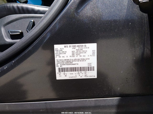 45113623 :رقم المزاد ، 1FM5K7D83HGA68719 vin ، 2017 Ford Explorer Xlt مزاد بيع