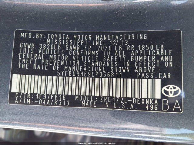 5YFBURHE9EP056811 Toyota Corolla Le Plus