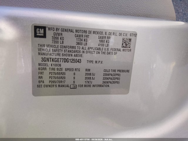 Продаж на аукціоні авто 2013 Chevrolet Avalanche Ltz, vin: 3GNTKGE77DG125043, номер лоту: 45113708