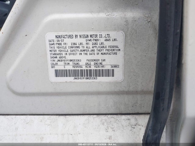 45113711 :رقم المزاد ، JNKBV61F18M253363 vin ، 2008 Infiniti G35x مزاد بيع
