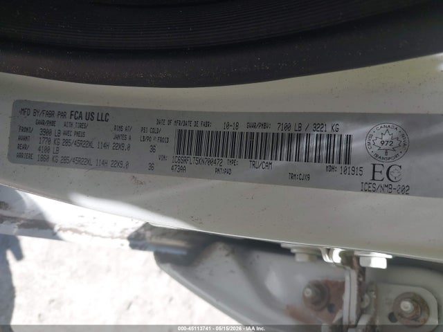 45113741 :رقم المزاد ، 1C6SRFLT5KN700472 vin ، 2019 Ram 1500 Rebel مزاد بيع