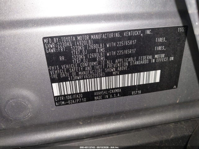 Продажа на аукционе авто 2025 Toyota Rav4 Hybrid Xle, vin: 4T3RWRFV6SU209383, номер лота: 45113743