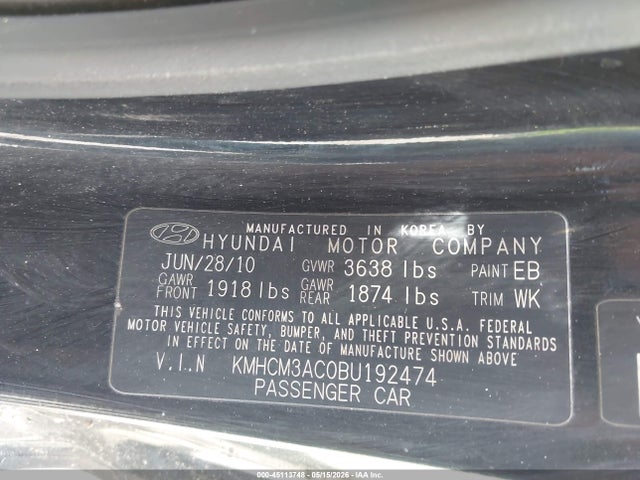 Aukcja sprzedaży 2011 Hyundai Accent Gs, vin: KMHCM3AC0BU192474, numer aukcji: 45113748