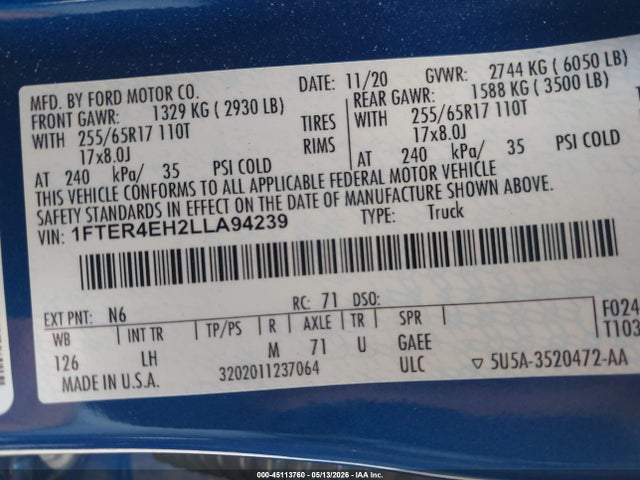 Ford Ranger Xlt 2020 1FTER4EH2LLA94239 Image 9