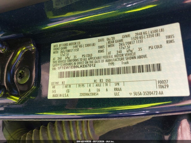 Aukcja sprzedaży 2020 Ford F-150 Xl, vin: 1FTEW1EB9LKE67012, numer aukcji: 45113772