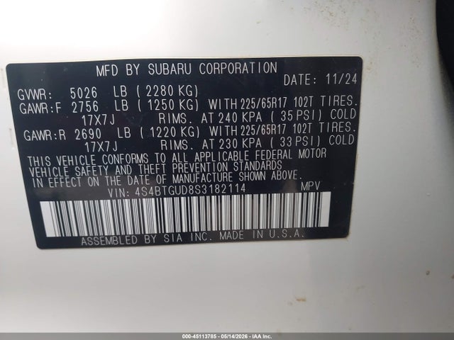 4S4BTGUD8S3182114 Subaru Outback Wilderness