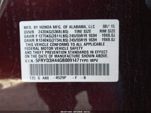 5FRYD3H44GB009147 Acura Mdx Technology Acurawatch Plus Packages/technology Package