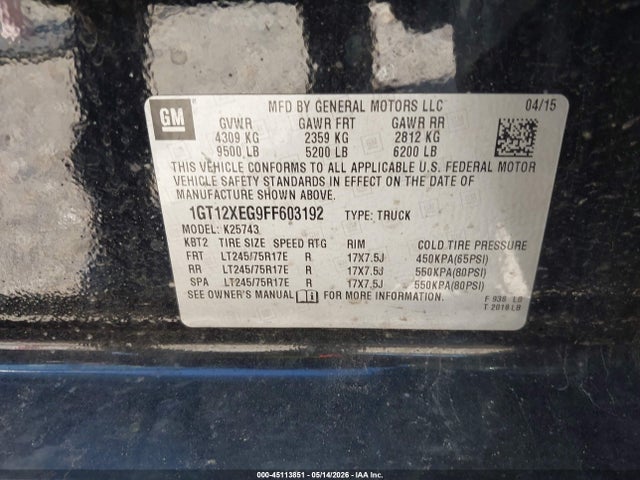 Продажа на аукционе авто 2015 Gmc Sierra 2500hd, vin: 1GT12XEG9FF603192, номер лота: 45113851