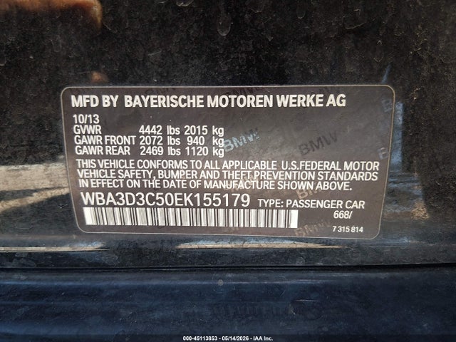 Продаж на аукціоні авто 2014 Bmw 328d, vin: WBA3D3C50EK155179, номер лоту: 45113853